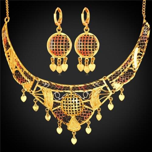 Dubai Gold Color Earrings And Necklace Set Gift Fashion Jewelry Maxi Necklace Costume Jewelry Set Women New NE1708