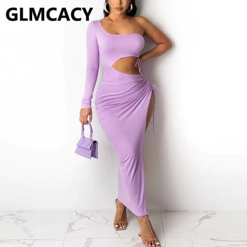 One Shoulder Slim Side Slit Dress Elegant Evening Party Maxi Dress