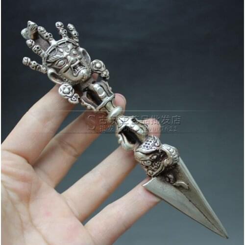 Buddhism delicate Tibetan silver Carving Mahakala Buddha Head Vajra figurine 875752 decoration metal handicraft