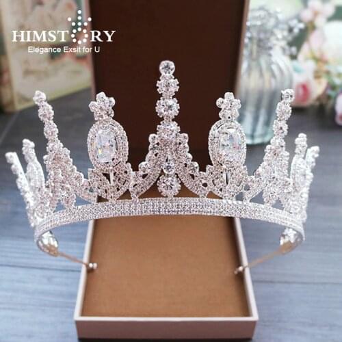 HIMSTORY Princess Crown Cubic Zinconia Rhinestones Tiara Hair Band Jewelry Women Hair Accessories Wedding Tiaras Crowns