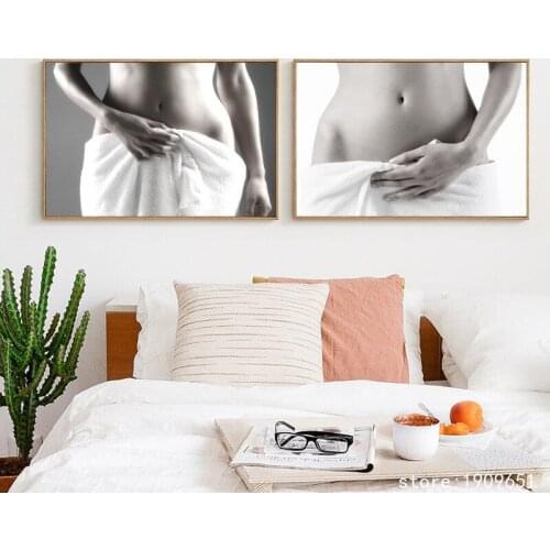 Cotton no frame modern sexy woman waist grey canvas printings oil painting printed on cotton hotel wall art decoration pictures