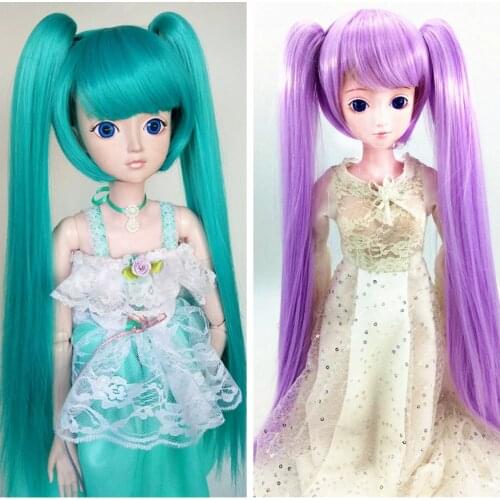 HT Fiber BJD Wig For Doll 1/3 1/4 1/6 1/8 Bjd SD Cute Wig Hair Bangs Tiger Clip With Double Ponytail Anime Wig Doll Accessories