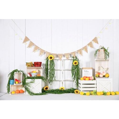 HUAYI Photography Backdrop Fruits sunflowers boxes Photo Background Baby Child 1st Birthday Cake Smash Studio PhotocallsW-4354