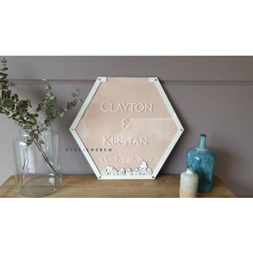 Personalized Hexagon wedding guest book alternative, wood wedding decor cotton anniversary gift