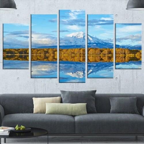 HD Print Lake Pictures Wall Art 5 Panel Snow Mountain Canvas Painting Modular Reflection Poster Framework Home Decor Living Room