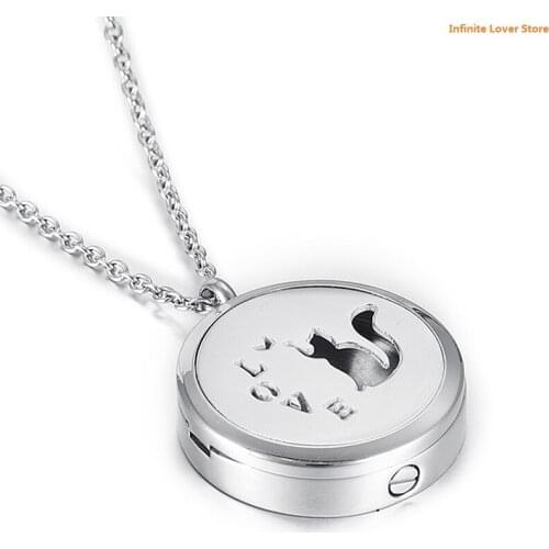 KLH5009 Free Plastic Funnel&Refill Pads!Love Cat Memorial Pet Ashes Keepsake Urn Necklace Essential Perfume Oil Necklace