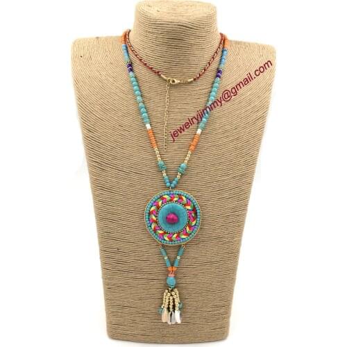2015New personalized handmade jewelry supplier pendant beaded chain boho long Necklaces for women