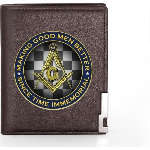 High Quality Masonic Making Good Men Better Wallet Leather Purse Men Women Credit Card Holder Short Male Slim Coin Money Bags