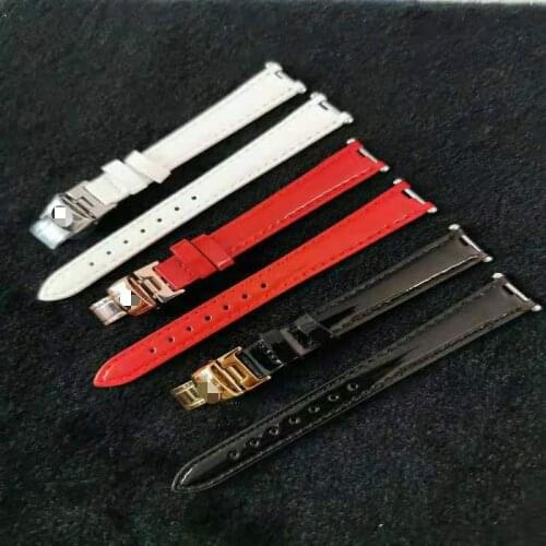 Leather strap for woman 12mm (Buckle10mm) T094210A High Quality Silver Buckle + Black Genuine Leather Watch Bands Strap For T094