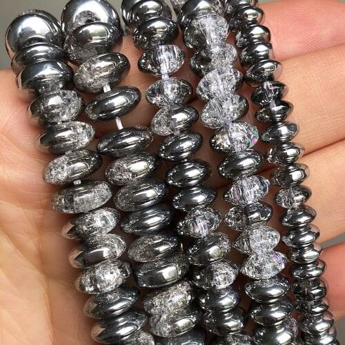 One Side Plated Silvery White Snow Cracked Crystal Rondelle Beads 6 8 10mm Round Beads For Jewelry DIY Bracelet Accessories 15