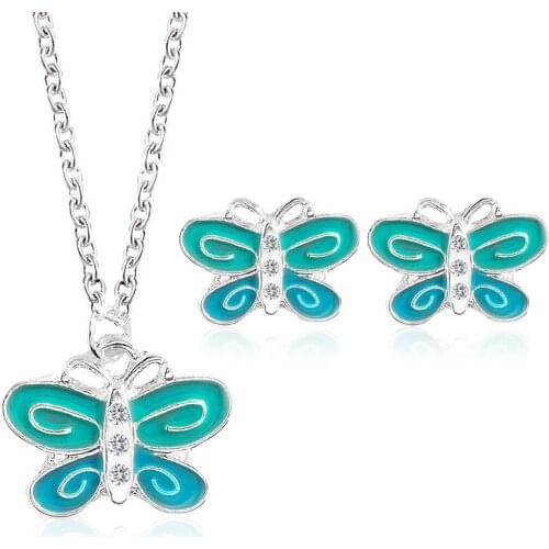 Trendy Creative Butterfly Pendant Long Chain Necklace Womens Fashion Insect Korean Cartoon Cute Stud Earrings Accessories