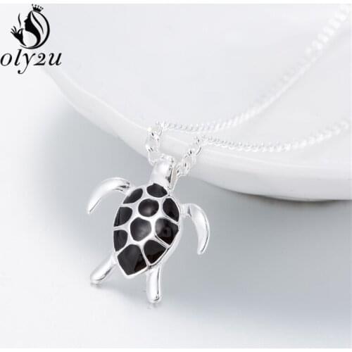 Oly2u Fashion Animal Turtle Necklace & Pendants Black Color Tortoise Necklace Women Sea Jewelry Anime Christmas Gifts