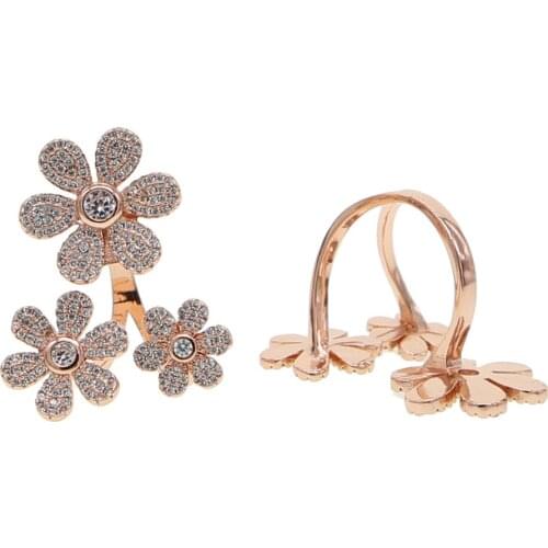 Fashion white cz stone paved flower charm branch adjustable rings for lady girlfriend wedding engagement open rings jewelry