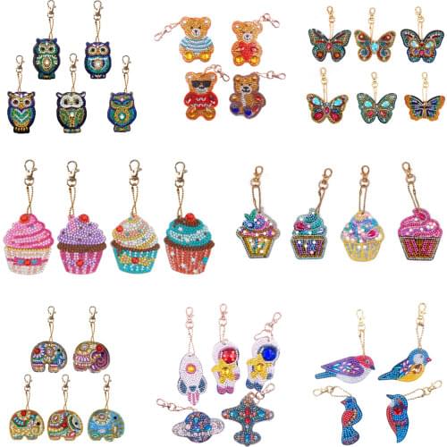 5pcs/Set DIY Full Drill Diamond Painting Key Chain Cartoon Bird Bag Pendant Owl Diamond Painting Rhinestone Embroidery Kit