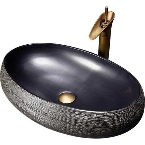 Tabletop Wash Ceramic Basin Small Size Art Wash Basin Bathroom Sink Black Basin Household Washing Hand Basin