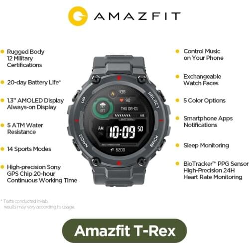 New 2020 CES Amazfit T-rex T rex Smartwatch AMOLED Display Smart Watch GPS/GLONASS 20 Days Battery for iOS Android