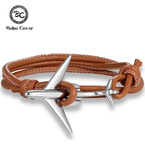 New Airplane Anchor Bracelets Men hope Stainless Steel aircraft Leather Rope Chain Paracord Survival Bracelet Male Jewelry Gifts