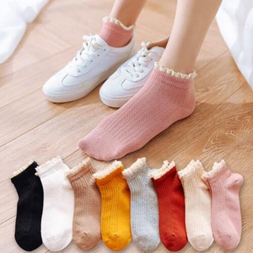 Richkeda Store New 2021 New High-grade Women Socks Fashion Lace Solid Color Socks Personality Harajuku Socks Art Cotton Short