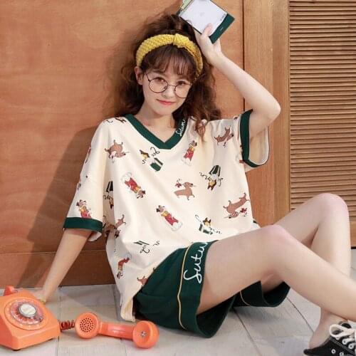 Pajamas Female summer Cotton Short sleeve Thin section Short pants Ms Cotton Tracksuit Set NW31