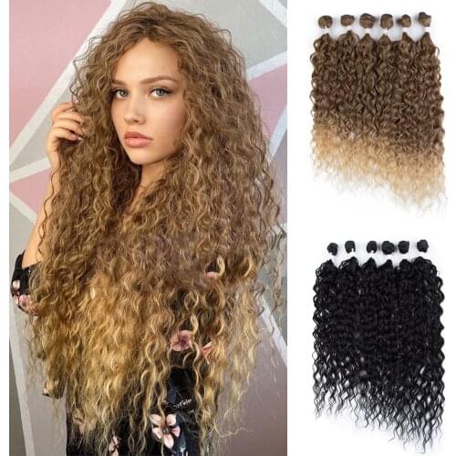Bella Afro Kinky Curly Hair Bundles Synthetic Hair Extensions 24-28 Inch 6Pcs/Lot Ombre Blonde Hair Weaves For White Women