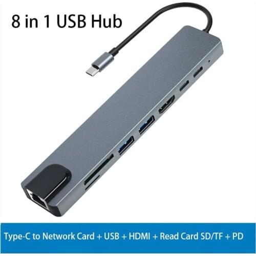 RUISUI Type-C to 4K Hdmi RJ45 USB SD/TF Card Reader PD Fast Charge 8-in-1 USB Hub Dock For MacBook Air Pro PC Notebook TypeCHub