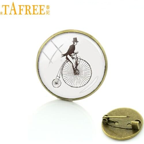 TAFREE Vintage bicycle riding pins decoration male magician bike brooches casual sports cycling badge for men women jewelry T843