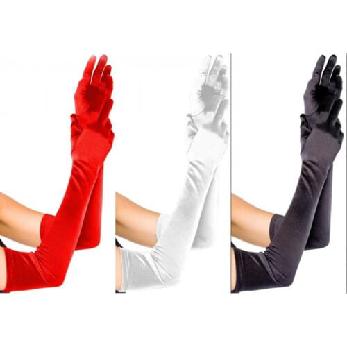 Wowbridal 2021 Long Party Bridal Dance Gloves Opera White/Black/White Finger Wedding Gloves Satin