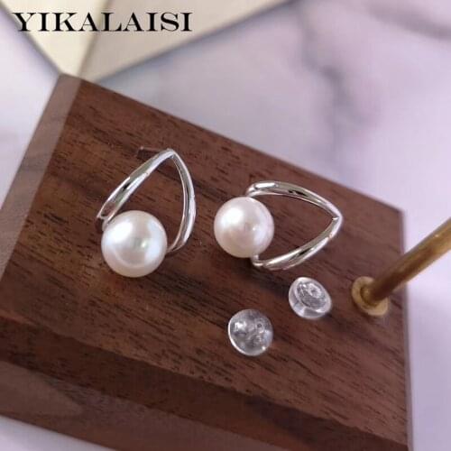 YIKALAISI 925 Sterling Silver Jewelry For Women 7-8mm Oblate Natural Freshwater Pearl Earrings Minimalist style wholesale