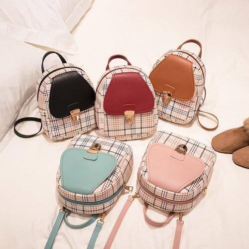2021 Women Mini Backpack Crossbody Bag For Teenager Girls Plaid Shoulder Phone Purse Korean Style New Trendy Female Bagpack