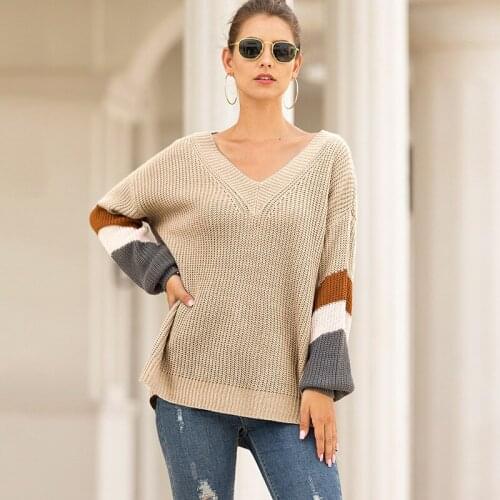 2019 High Quality V-Neck Women Autumn Winter Pullover Sweater Outwear Jacquard Knitted Jumper Casual Warm Female Sweater YXH019