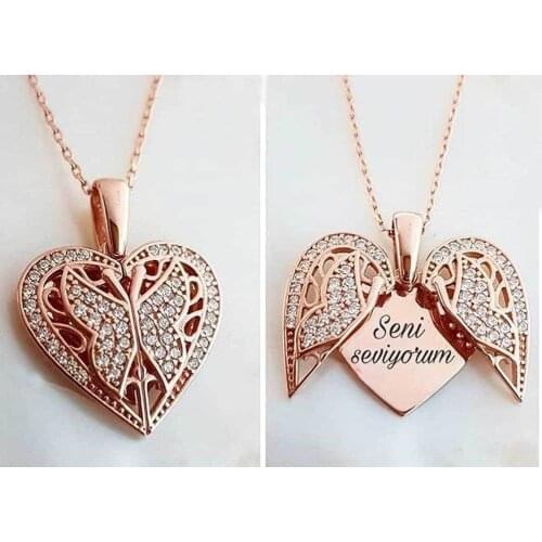 925 Sterling Silver Women Necklace with Heart and Butterfly Design