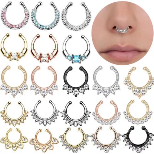 1/2Piece Stainless Stell Fake Nose Ring Septum Piercing Jewelry Crystal Fake Septum Piercing Ring Bulk Faux Nose Piercing Lot
