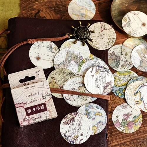 46PCS/PACK Retro World Map Round Sticker Scrapbooking Stickers Marker Diary DIY Decorate School Stationery Bullet Journal sl1713