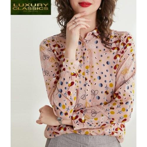 Real Women Blouse 100% Silk Shirt Womens Tops and Blouses Elegant Print Shirts Office Wear Korean Fashion Clothes CS2948