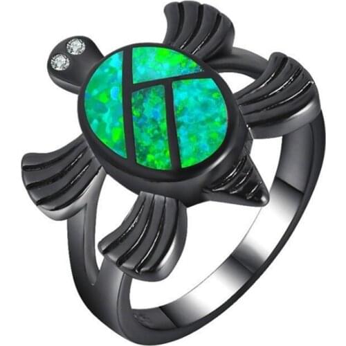 Black Gun Plated 3 Colors Opalite Opal Finger Ring Tortoise Shape Fashion Animal Jewelry