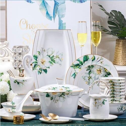 60 Heads jingdezhen ceramics Dinner chinese dishes Tableware Rice Bowl Soup Bowl Salad Bowl tablewar dish set Dinnerware Sets