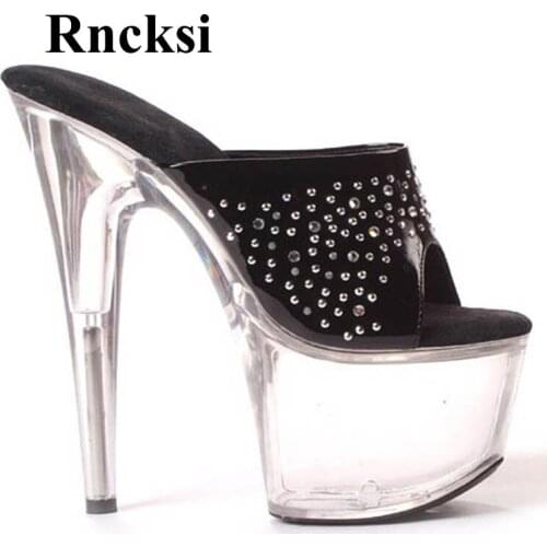 Rncksi Classic Women Clear Platform Open Toe Shoes 17cm High-Heeled Shoes Sexy Girl Night Club Pole Dance Party Slippers