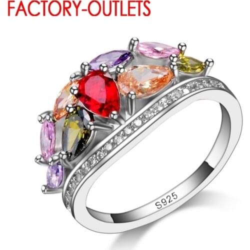 Fashion Elegant Band Jewerly Engagement 925 Color Rings For Women Wedding Purple CZ Crystal Anniversary Rings