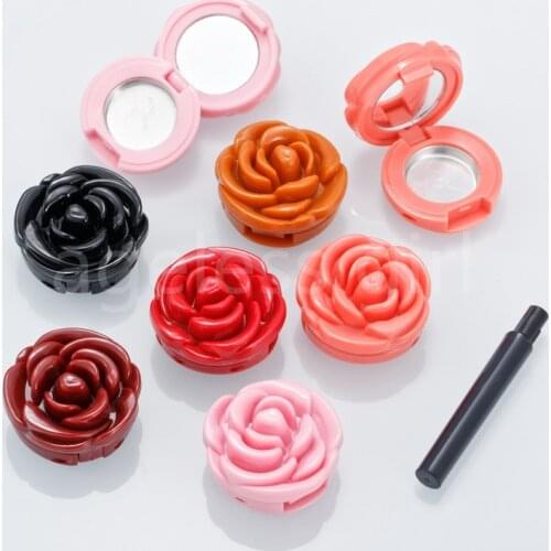 20/40/60pcs Rose Flower Shape Eyeshadow Lipstick Compact With Mirror And Lip Brush Travel Accessories Powder Case