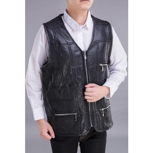 Fashion Men Vests Sleeveless Leather Fur Splice Waistcoat Mens Cardigan Leisure Vest Mens Coats Tops Jackets Big Size Outerwear