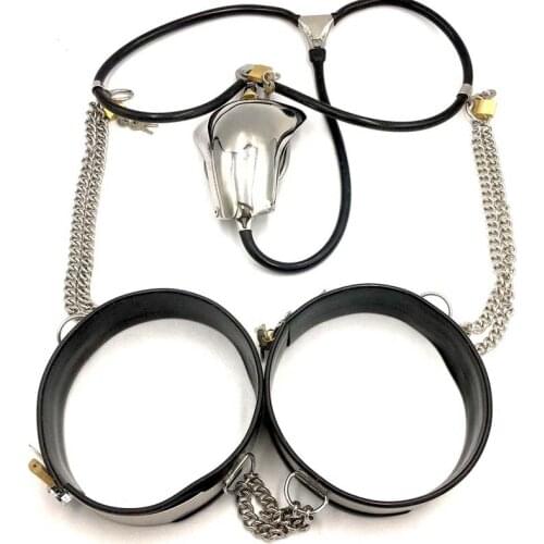 Male Chastity Lock Pants Stainless Steel Chastity Belt Device Thigh Ring Cuffs Sex Bondage Fetish Sex Toys For Men Sex Shop