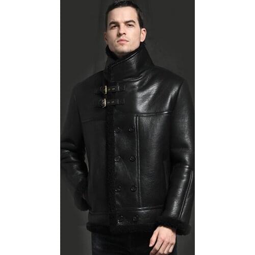 LUHAYESA New Big Turn-down Collar Men Winter Black Sheepskin Fur Shearling Jackets Brown Real Fur Coats