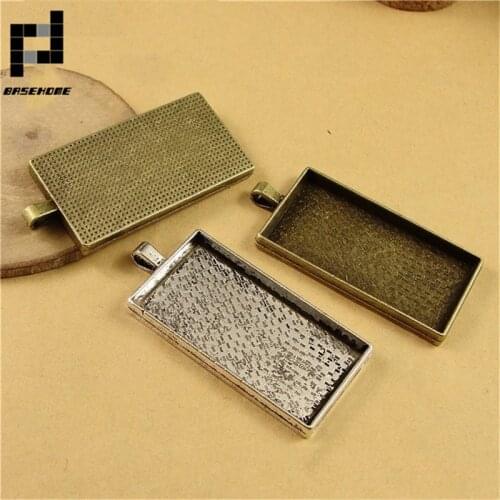 BASEHOME 5pcs/lot Antique rectangle Pendant Settings Cabochon Base Tray Bezel Blank Fit 48x24mm Cabochons Cameo DIY Necklace