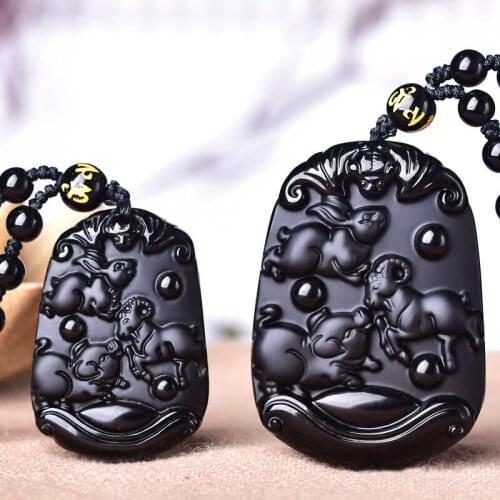 Natural Black Hand-carved Jade Pendant Fashion Accessories Charm Jewelry Men and Women Necklace Sweater Chain