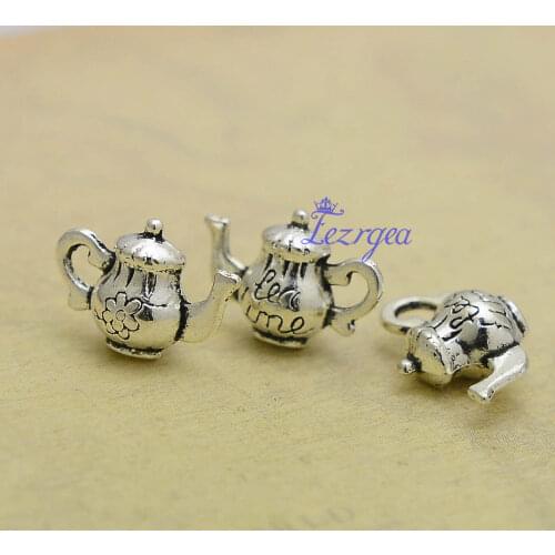 20pcs/lot--7x15x13mm, Teapot chams, Antique silver plated 3D Teapot charms,DIY supplies, Jewelry accessories