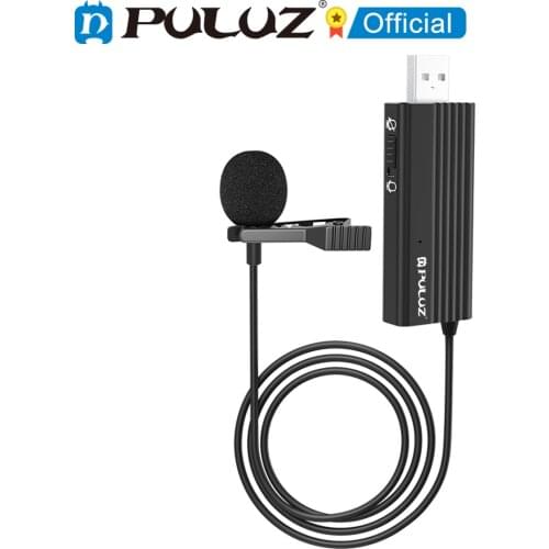 PULUZ USB Clip-on Wired Lapel Mic Recording Microphone Lavalier Silent Condenser Microphone