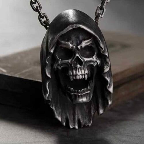 Dropshipping Face Gold Skull Pendant Necklace Mens Fashion Biker Rock Punk Jewelry Antique Retro colour Chain length OSDZ035