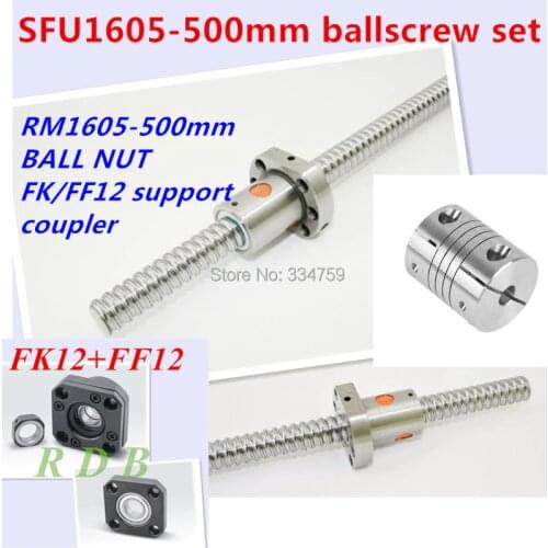 C7 rolled ballscrew RM1605 500mm length with standard end machined + FK12 FF12 end support for SFU1605 Ball screw CNC parts
