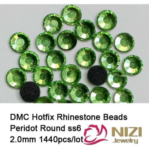 Light green color 1440 pcs ss6 2mm DMC Iron On Rhinestones DMC hot fix rhinestones flat back rhinestone applique High Quality