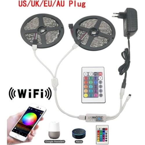 5m 10m WiFi LED Strip Light RGB Waterproof 300/600leds SMD 5050 2835 DC12V String Flexible Ribbon WiFi Contoller + Adapter plug